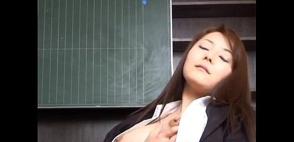 Mei Sawai Asian pleasures her hairy pussy with fingers at office